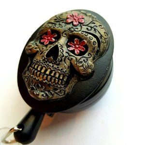 HALLOWEEN Antiqued Pink Sugar Skull Badge Holder